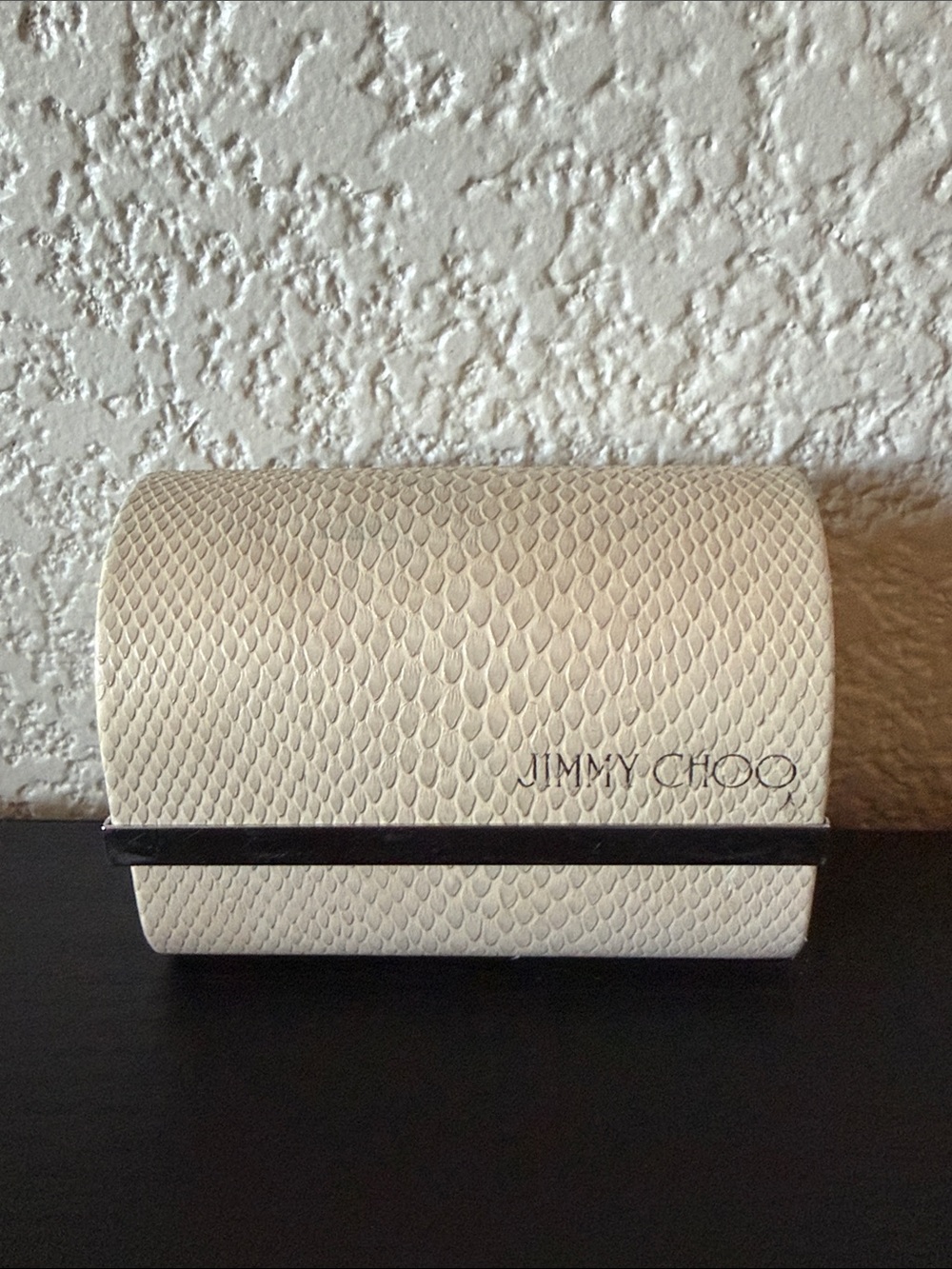 Jimmy Choo Ivory Beige Snakeskin Magnetic Flap Top Folding Sunglasses Case